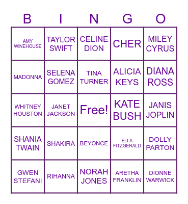 WOMEN IN MUSIC Bingo Card
