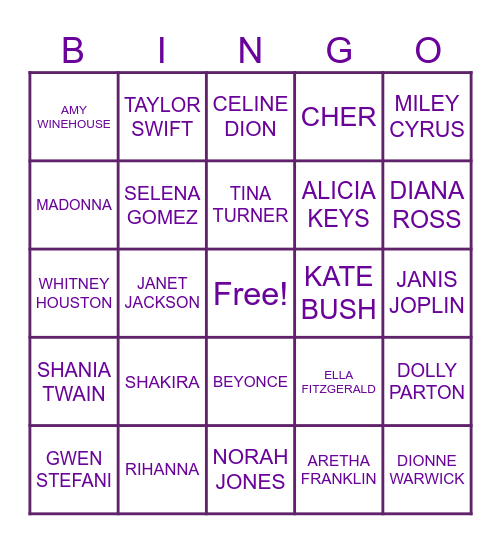 WOMEN IN MUSIC Bingo Card
