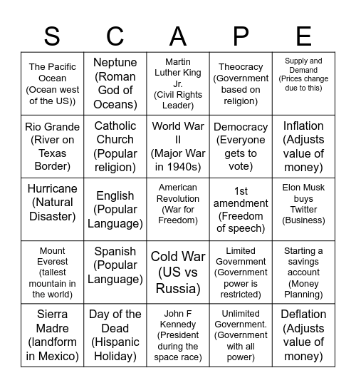 SCAPE Loteria Bingo Card