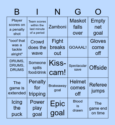 SAS #2 Ice Tigers Bingo Card