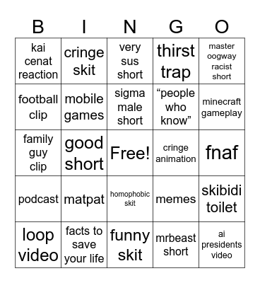 youtube shorts bingo Card