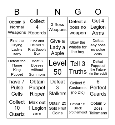 Lies of P Bingo Card