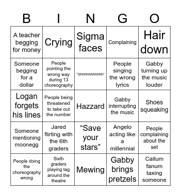 Rehearsal Bingo Card