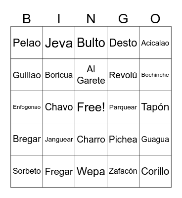 PR Language GBM Bingo Card