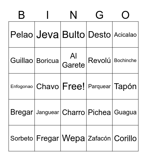 PR Language GBM Bingo Card