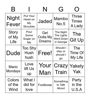 Song Bingo Card