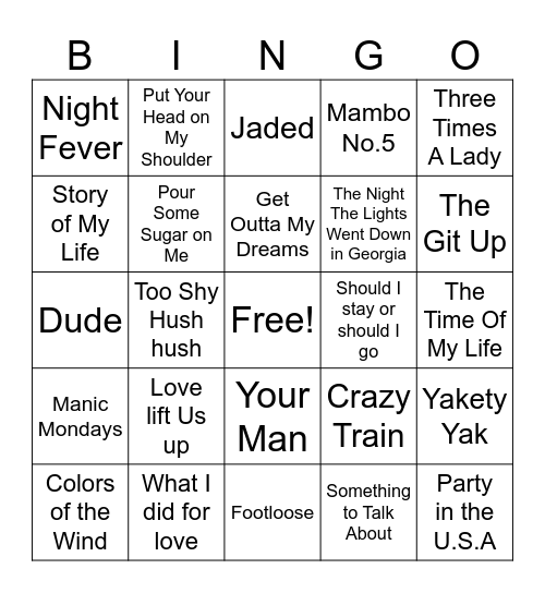 Song Bingo Card