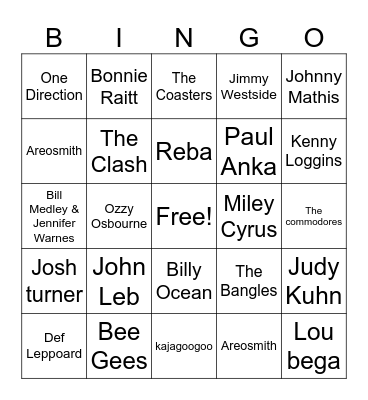 Artist Bingo Card