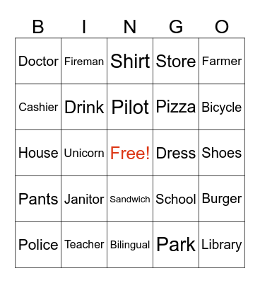 Spelling Bingo Card