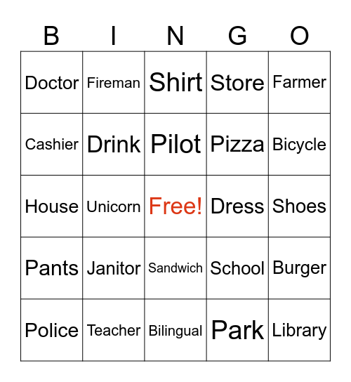 Spelling Bingo Card