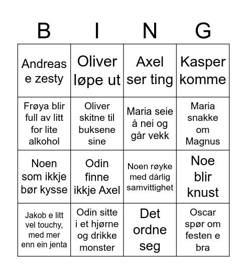 Andreas fest Bingo Card