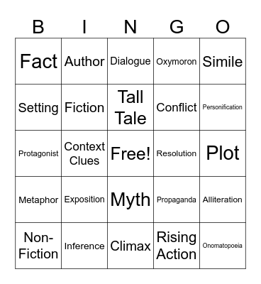 Literary Bingo Card