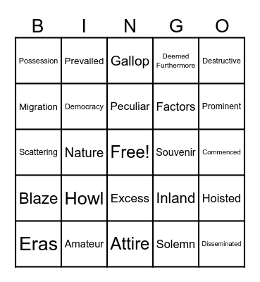 Gold Rush Vocabulary Bingo Card