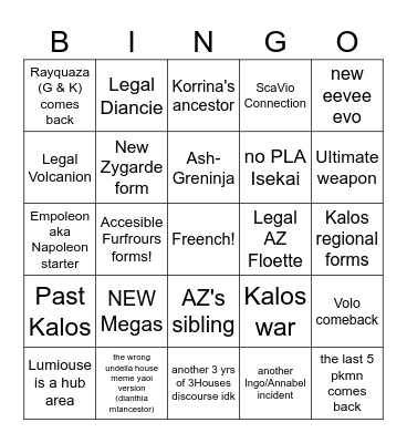 Pokemon Legends Z-A Bingo Card