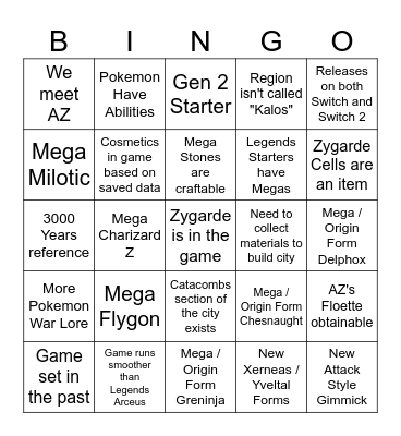 Legends: A-Z Bingo Card