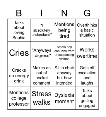Olivia's Unhinged BING Bingo Card