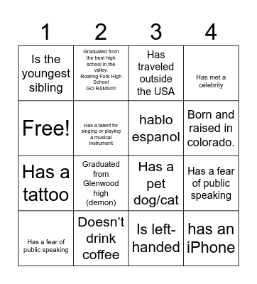 CARE BINGO Card