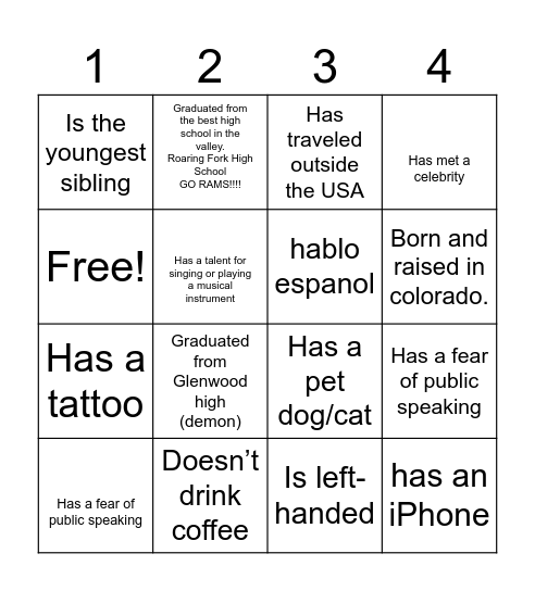 CARE BINGO Card