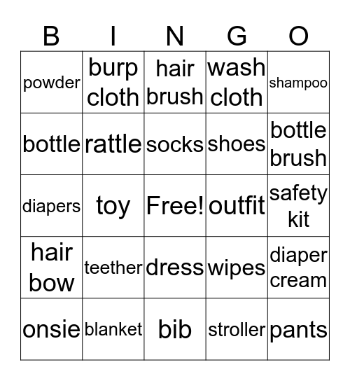 Jamey's Baby Shower Bingo Card