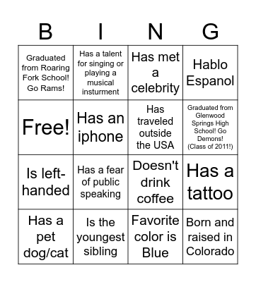 Untitled Bingo Card