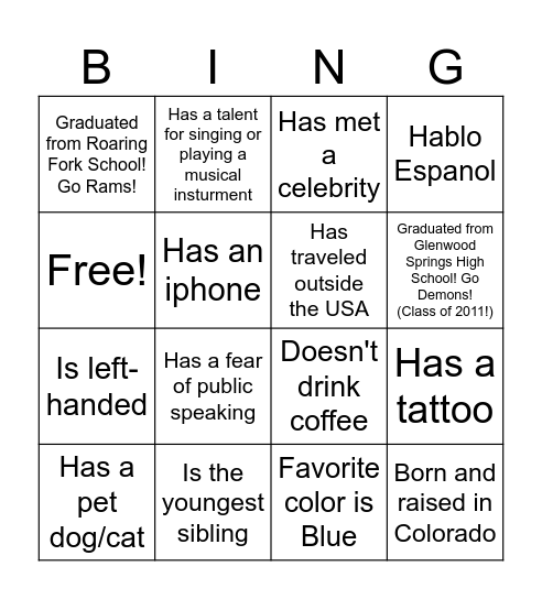 Untitled Bingo Card