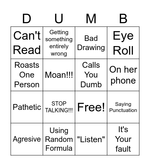 Math Bingo Card