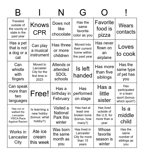 Mingle Bingo! Bingo Card