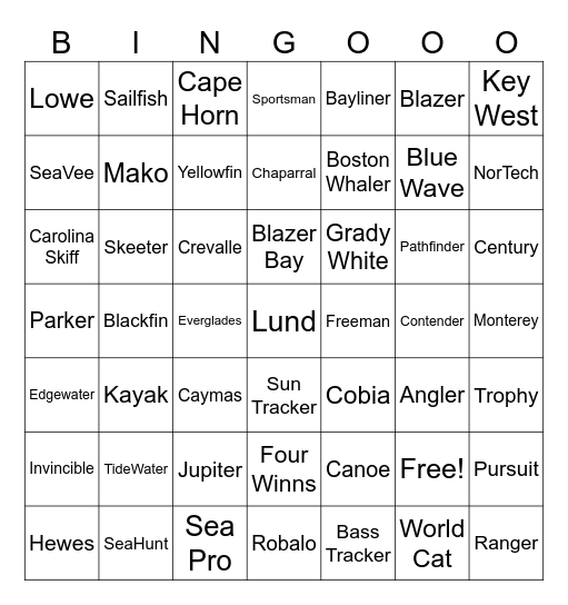 Boat Bingo Card