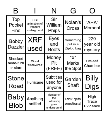 Curse of Oak Island Bingo Card