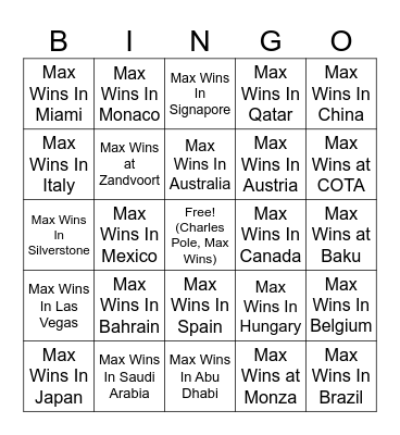 F1 2024 Bingo Card