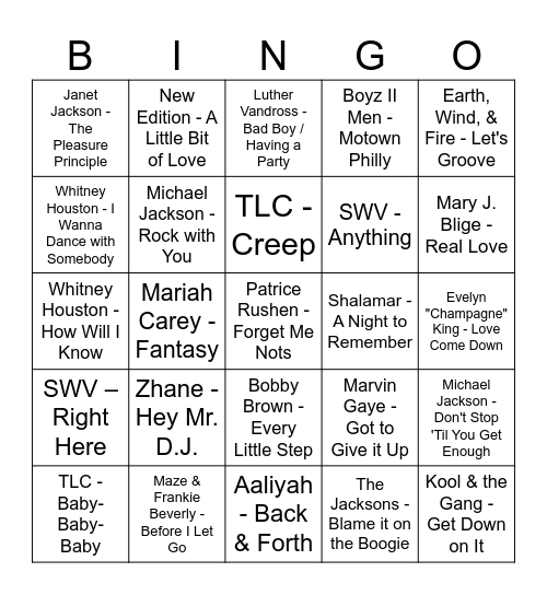 DJ BINGO Card