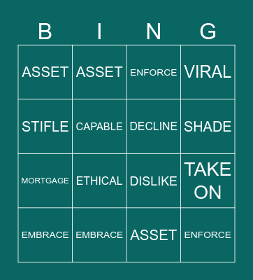 VOCABULARY Bingo Card