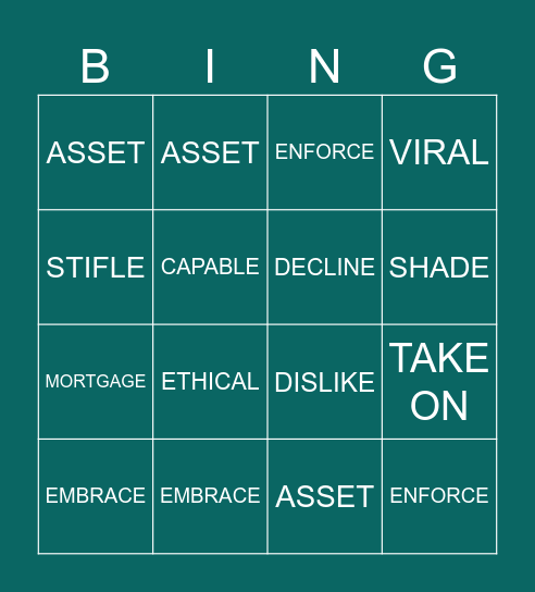 VOCABULARY Bingo Card