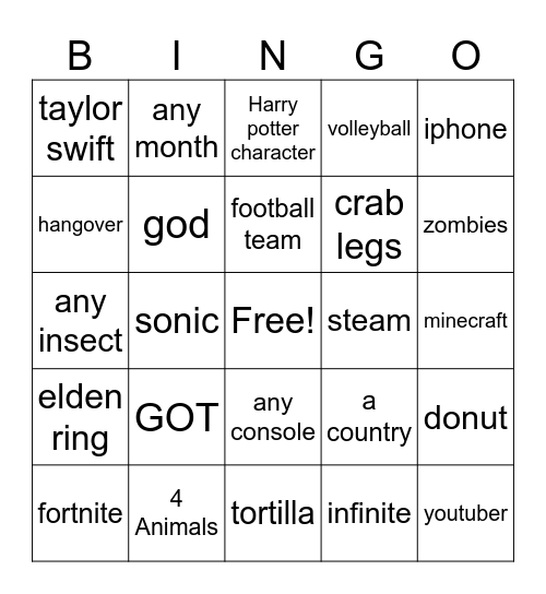 Untitled Bingo Card