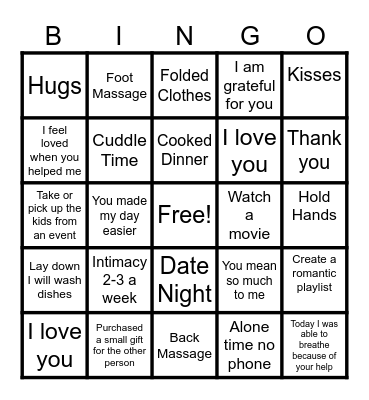 Love Language Bingo Card