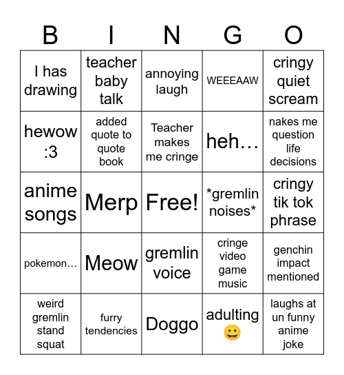 Untitled Bingo Card