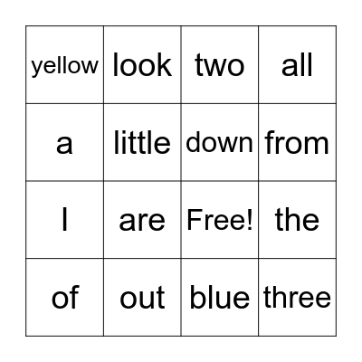 Tricky Word Bingo Card