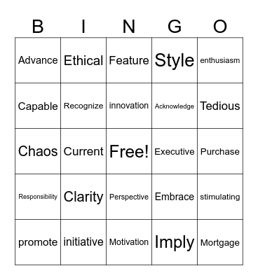 English exam Bingo Card
