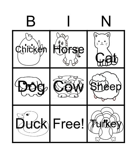 Animals in a FARM Bingo Card
