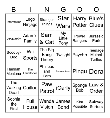 Theme-Song Bingo Card