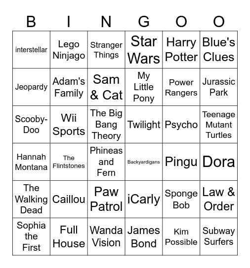 Theme-Song Bingo Card