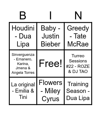 SONG BINGO Card