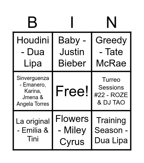 SONG BINGO Card