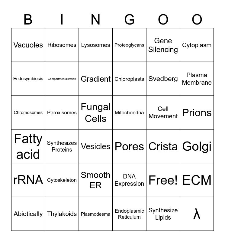 Chapter 4 | Cells & Organelles Bingo Card