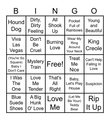 Elvis Bingo Card