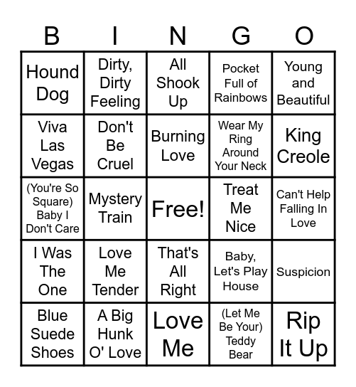 Elvis Bingo Card