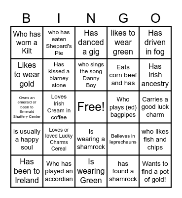 St. Patty's Day Bingo Card