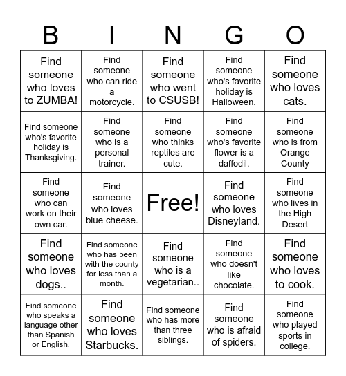 Find Them BINGO Card