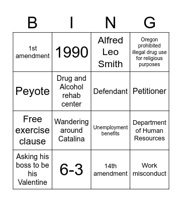 Oregon V. Smith Bingo Card