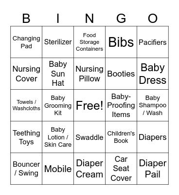 Baby Shower Bingo Card